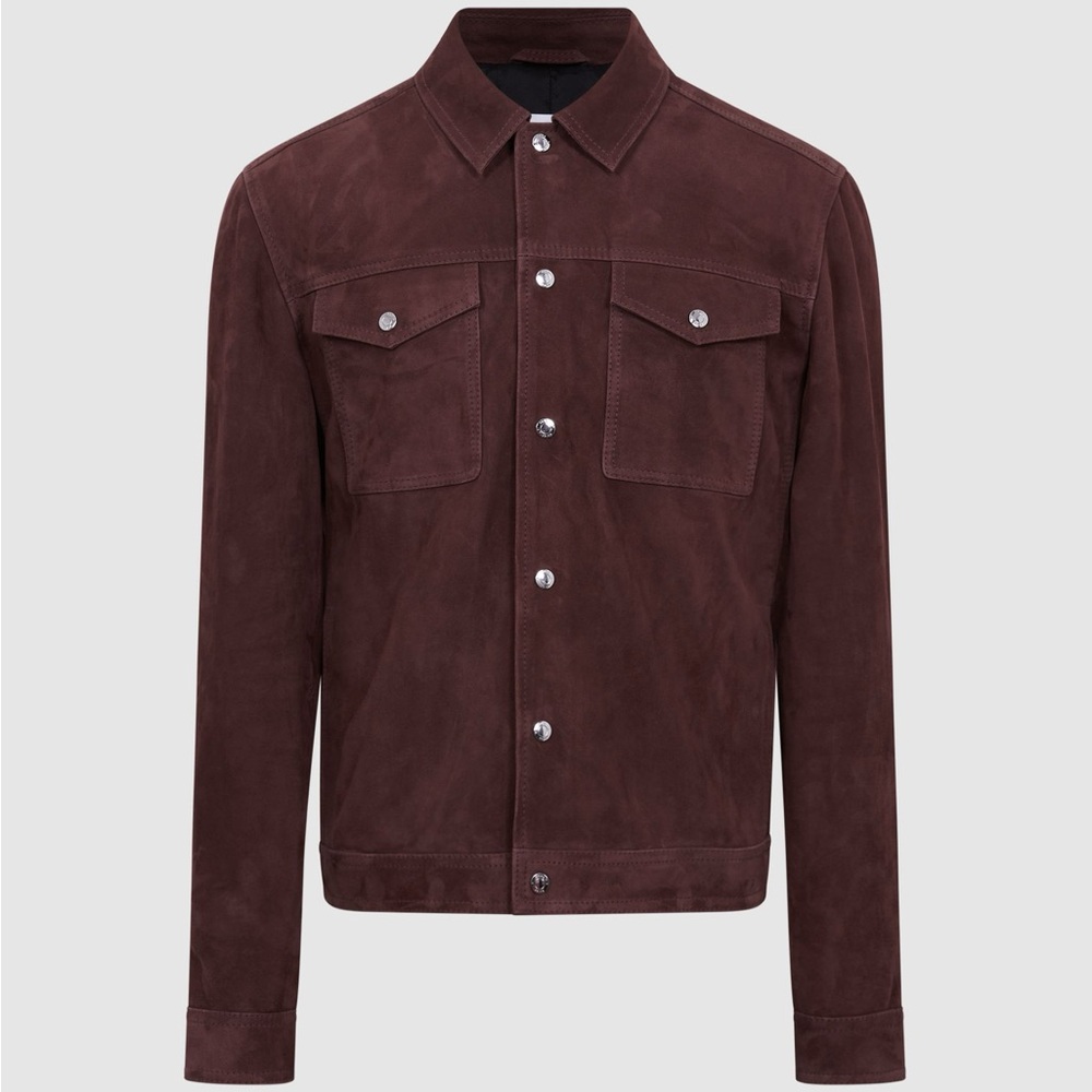 Reiss: SUEDE TRUCKER JACKET IN SIENNA